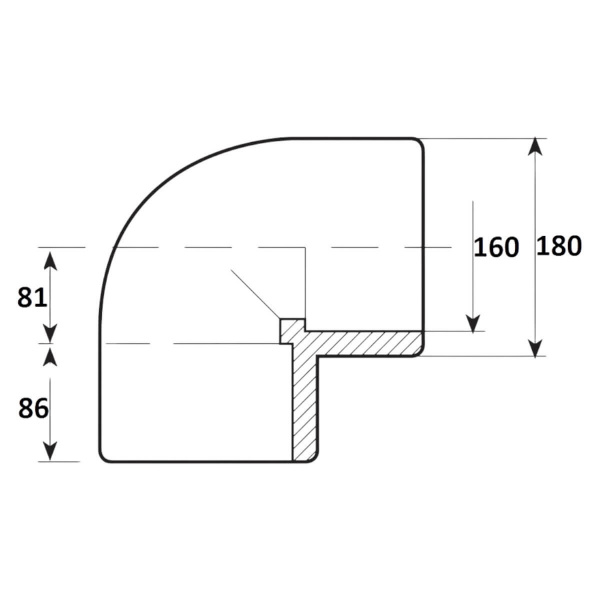 Угол 90° 160мм Aquaram (4H) (7101160), (1 шт)