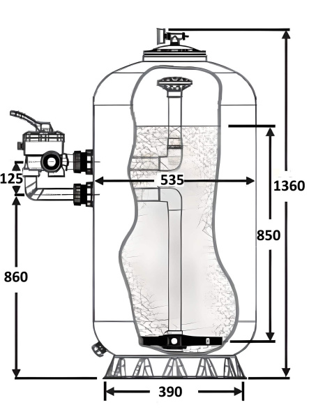 Фильтр  11м3/ч Laswim WL-BDG 530мм М0,85 с боковым вентилем 1 1/2" (WL-BDG13500), шт
