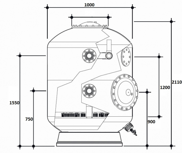 Фильтр  32м3/ч Gemas TURBIDRON-NORM PLUS 1000мм М1,2 фланец 75 мм Дюз.дно+Люк400+См.окно (021513)