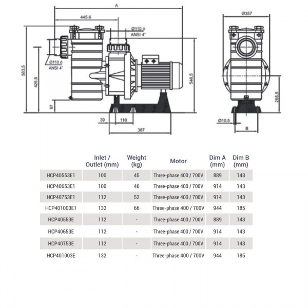 Насос для бассейна Hayward HCP401003E KAN1020 (115.6м³/ч*12м 8.7кВт 380В)