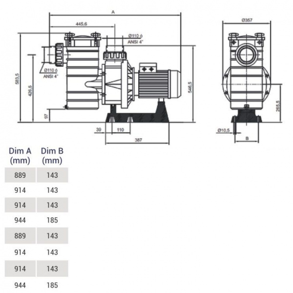 Насос для бассейна Hayward HCP40753E KAN760 (104.5м³/ч 5.52кВт 380В)