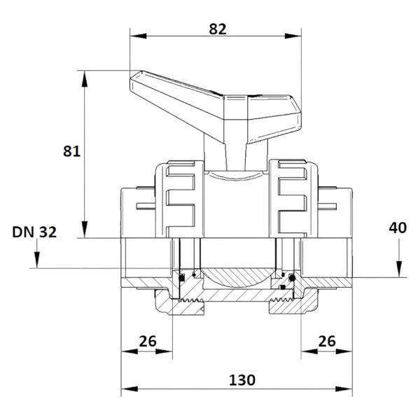 Кран шаровой  40мм DN32 Aquaram HDPE-EPDM (36I) (1010040), шт