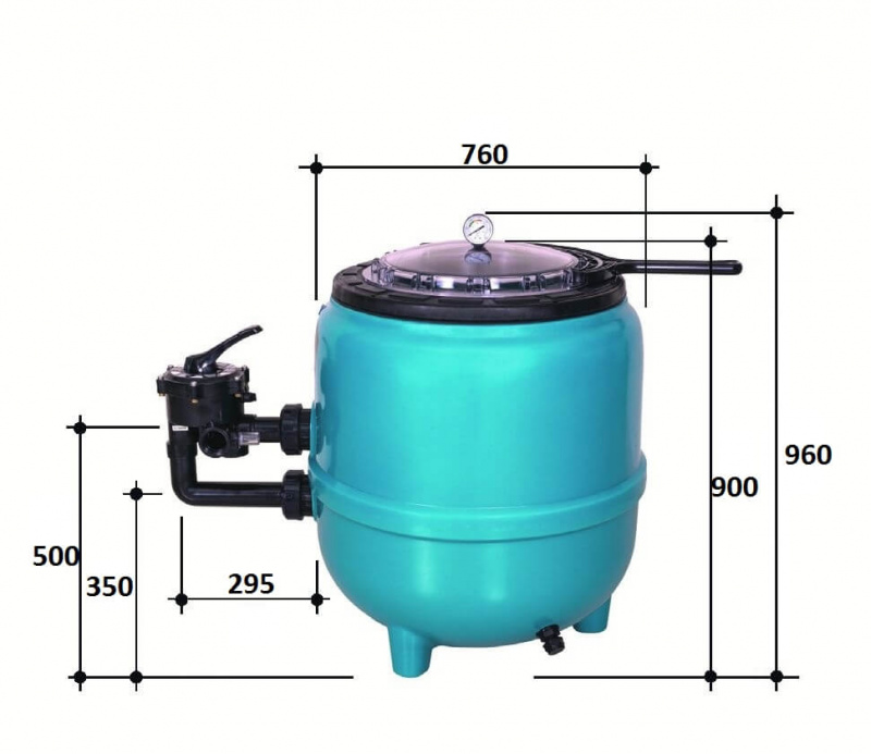 Фильтр  22,5м3/ч Gemas FILTRONE LLT 760мм прозр. крышка 400 с боковым вентилем 2" (021814LLT)