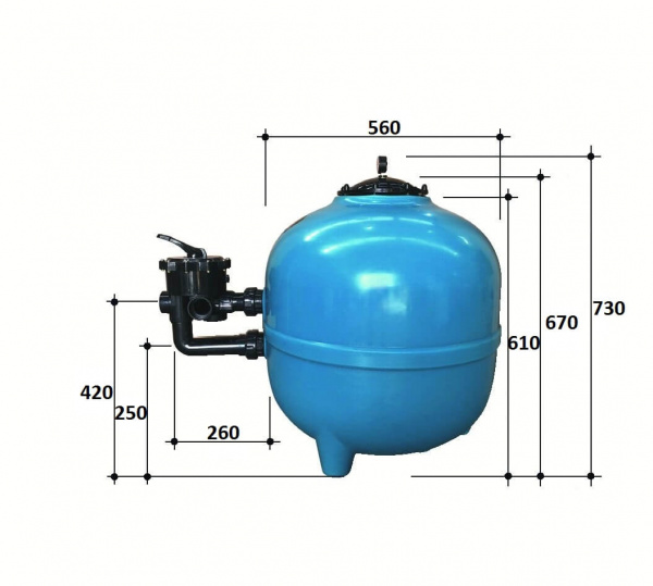 Фильтр  12,5м3/ч Gemas FILTRONE 560мм с боковым вентилем 1 1/2" (021818), шт