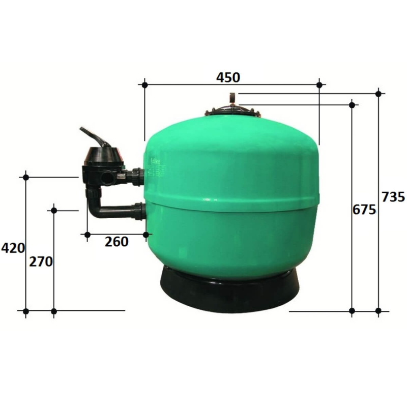 Фильтр   8м3/ч Gemas FILTREX 450мм с боковым вентилем 1 1/2" (021111), шт