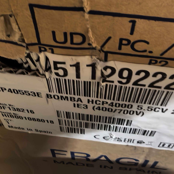 Насос Hayward HCP40553E KAN510 T1.B IE3 (380В, ПФ, 76м³/ч*10м, 4.71кВт, 5.5лс) Уценка