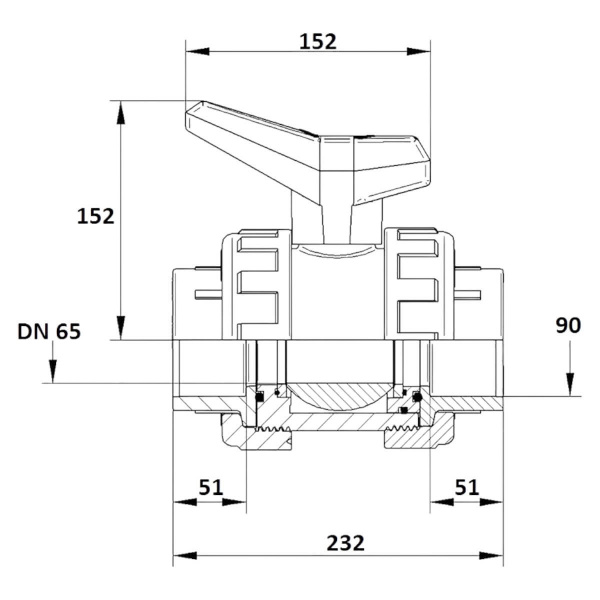 Кран шаровой  90мм DN65 Aquaram HDPE-EPDM (6J) (1010090), шт