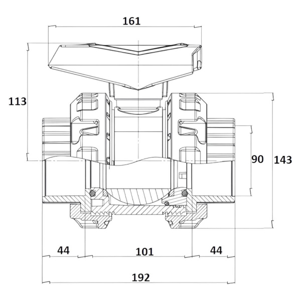 Кран шаровой  90мм Gemas HDPE-EPDM (2) (131118L), шт
