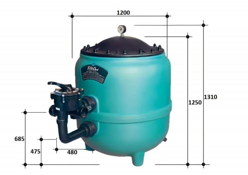 Фильтр  56м3/ч Gemas FILTRONE L 1200мм черная крышка 400 без бокового вентиля 2 1/2" (021816LL), шт